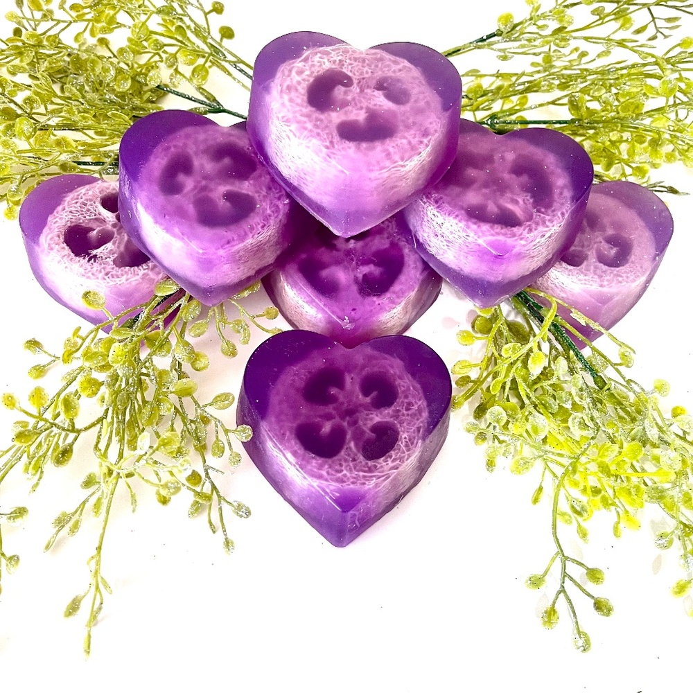 Lavender Essential oil scented Heart soap with luffa inside. ( set of 5 )